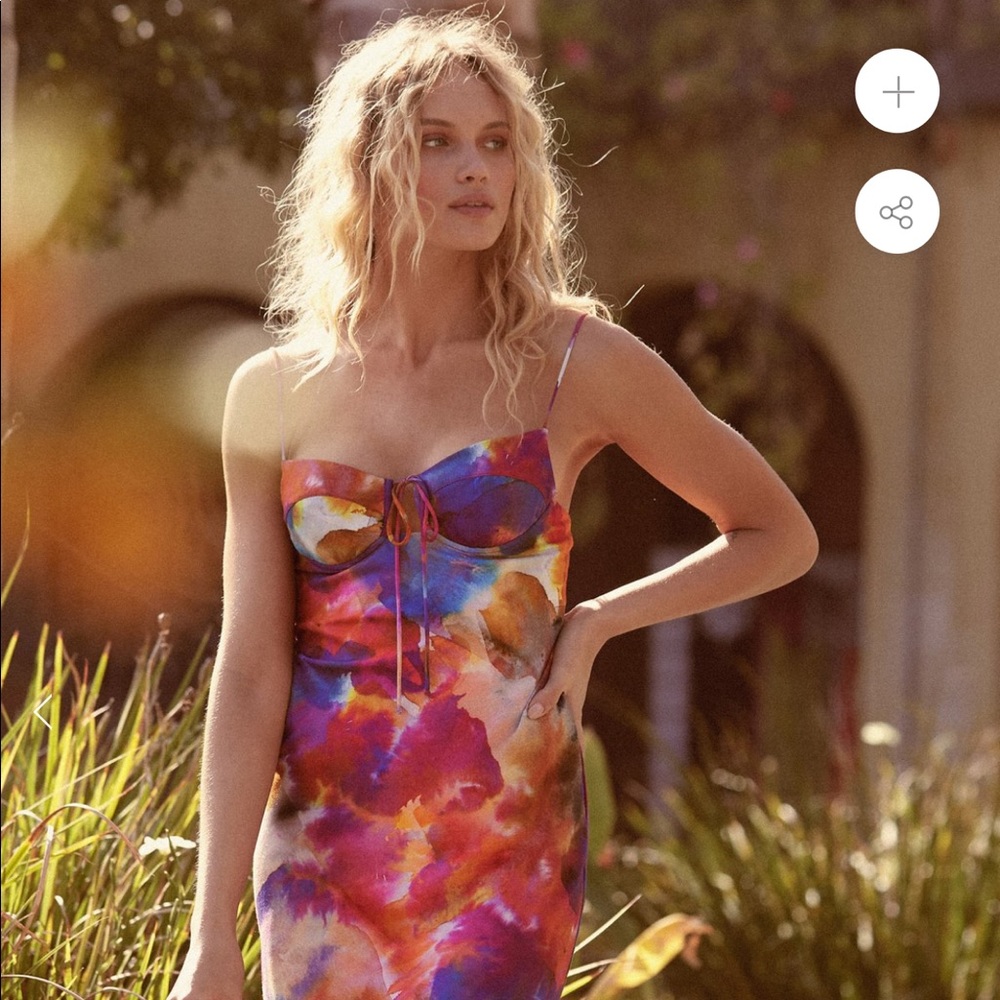 NWT Sun Becomes Her tie dye corset midi dress